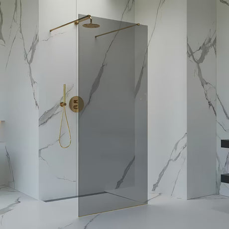 Tuš stijena Walk-In SAT Walk-in 90 cm sa zlatnim profilom i dimljenim staklom