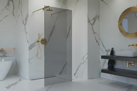 Tuš stijena Walk-In SAT Walk-in 90 cm sa zlatnim profilom i dimljenim staklom