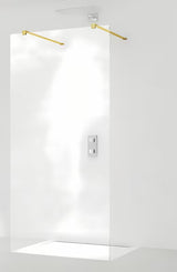Tuš stijena Walk-In SAT Walk-in 90 cm s prozirnim staklom i zlatnim stabilizacijskim šipkama