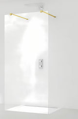 Tuš stijena Walk-In SAT Walk-in 90 cm s prozirnim staklom i zlatnim stabilizacijskim šipkama