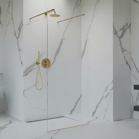 Tuš stijena Walk-In SAT Walk-in 90 cm s prozirnim staklom i zlatnim stabilizacijskim šipkama