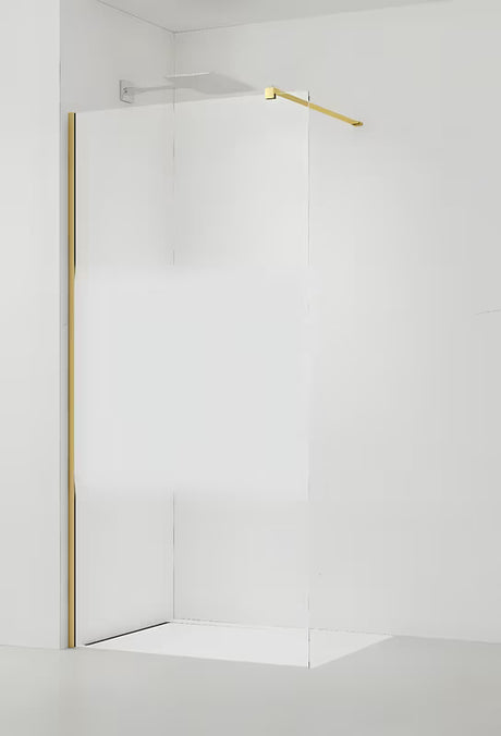 Walk-in tuš stijena SAT Walk-in 140 cm u sjajnoj zlatnoj boji s prozirnim staklom i intimnom trakom.