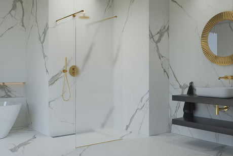 SAT Walk-in tuš stijena Walk-In 140 cm sa zlatnim potpornim šipkama i prozirnim staklom