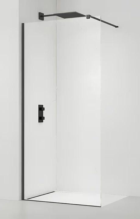 Walk-in tuš stijena SAT Walk-in 130 cm s prozirnim staklom i profilima u crnoj izvedbi