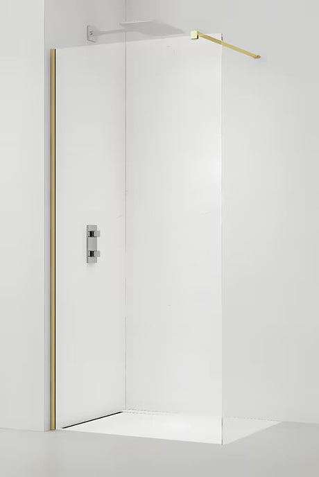 Walk-in tuš stijena SAT Walk-in 130 cm od prozirnog stakla s mesinganim profilima