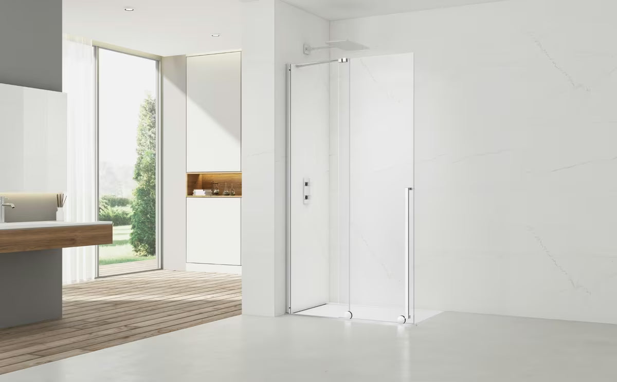 Tuš stijena Walk-In SAT Xmotion 110 cm u krom izvedbi s prozirnim staklom i kliznim sustavom