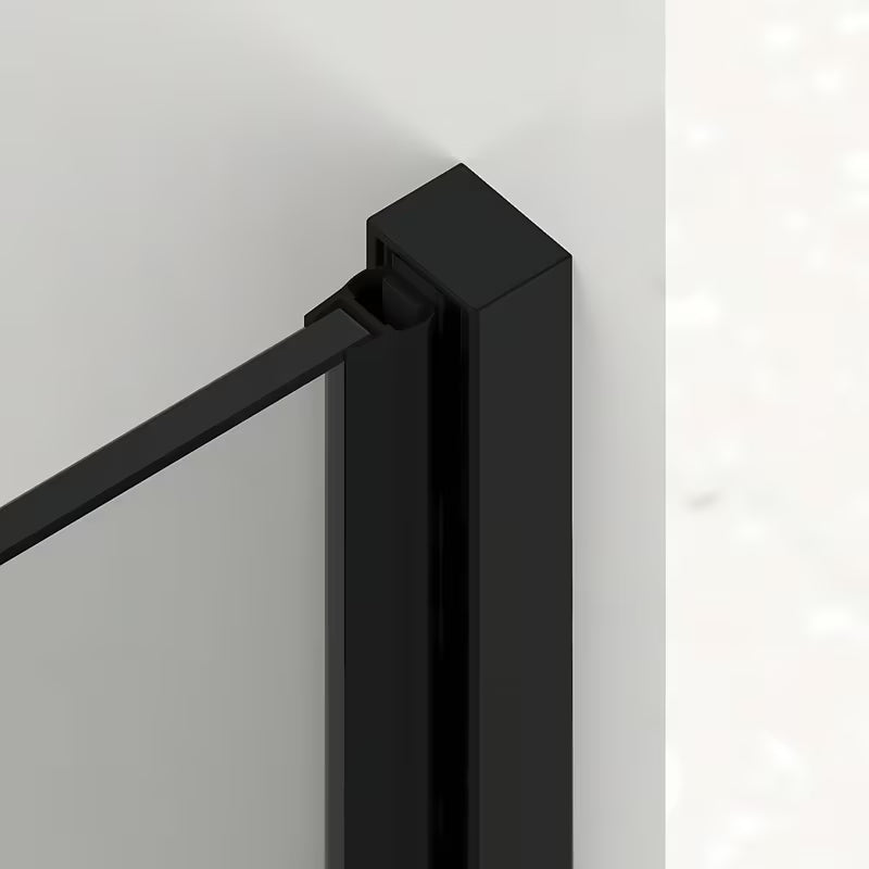 Klizne tuš vrata SAT Xmotion 110 cm u crnoj boji s prozirnim staklom, bez okvira.