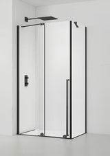 Pravokutna tuš kabina SAT Xmotion 110x80 cm u crnoj izvedbi s prozirnim staklom i kliznim otvaranjem.