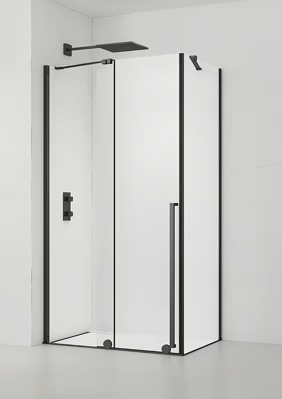 Tuš stijena Walk-In SAT Walk-In Xmotion 110x90 cm u crnoj izvedbi s prozirnim staklom