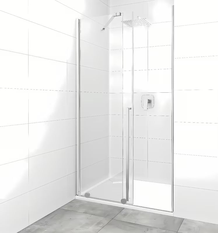 Tuš vrata SAT Xmotion 120 cm za nišu u sjajnom kromu s prozirnim staklom i kliznim otvaranjem.