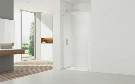 Tuš vrata SAT Xmotion 120 cm u bijeloj boji s prozirnim staklom i bezokvirnom izvedbom