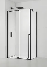 Tuš kabina SAT Xmotion 120x90 cm u crnoj izvedbi s prozirnim staklom i kliznim sustavom.