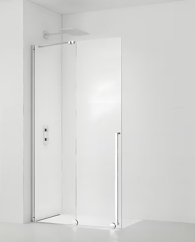 Tuš stijena Walk-In SAT Xmotion 140 cm u krom izvedbi s prozirnim staklom i kliznim otvaranjem