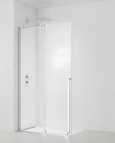 Tuš stijena Walk-In SAT Xmotion 140 cm u krom izvedbi s prozirnim staklom i kliznim otvaranjem
