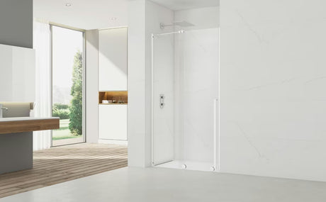 Tuš vrata SAT Xmotion Walk-In 140 cm u bijeloj boji s prozirnim staklom i kliznim otvaranjem