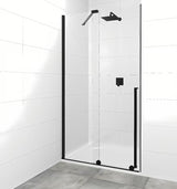 Tuš vrata walk-in SAT Walk-In Xmotion 140 cm u crnoj izvedbi s prozirnim staklom i kliznim sustavom.
