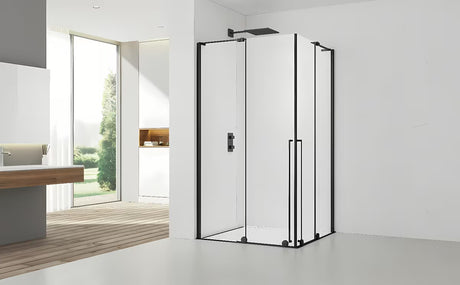 Pravokutna tuš kabina SAT Xmotion 140x110 cm u crnoj izvedbi s prozirnim staklom i kliznim vratima