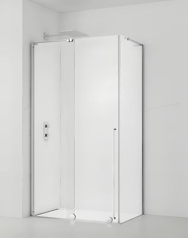 Tuš kabina SAT Walk-In Xmotion 140x100 cm s kliznim vratima, prozirnim staklom i sjajnim kromom.