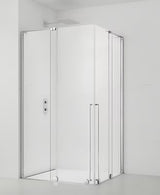 Kvadratna tuš kabina SAT Walk-In Xmotion 90 x 90 cm s kliznim vratima i prozirnim staklom u sjajnom kromu.
