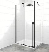 Pravokutna tuš kabina SAT Xmotion 140x80 cm u crnoj izvedbi s prozirnim staklom i kliznim sustavom.