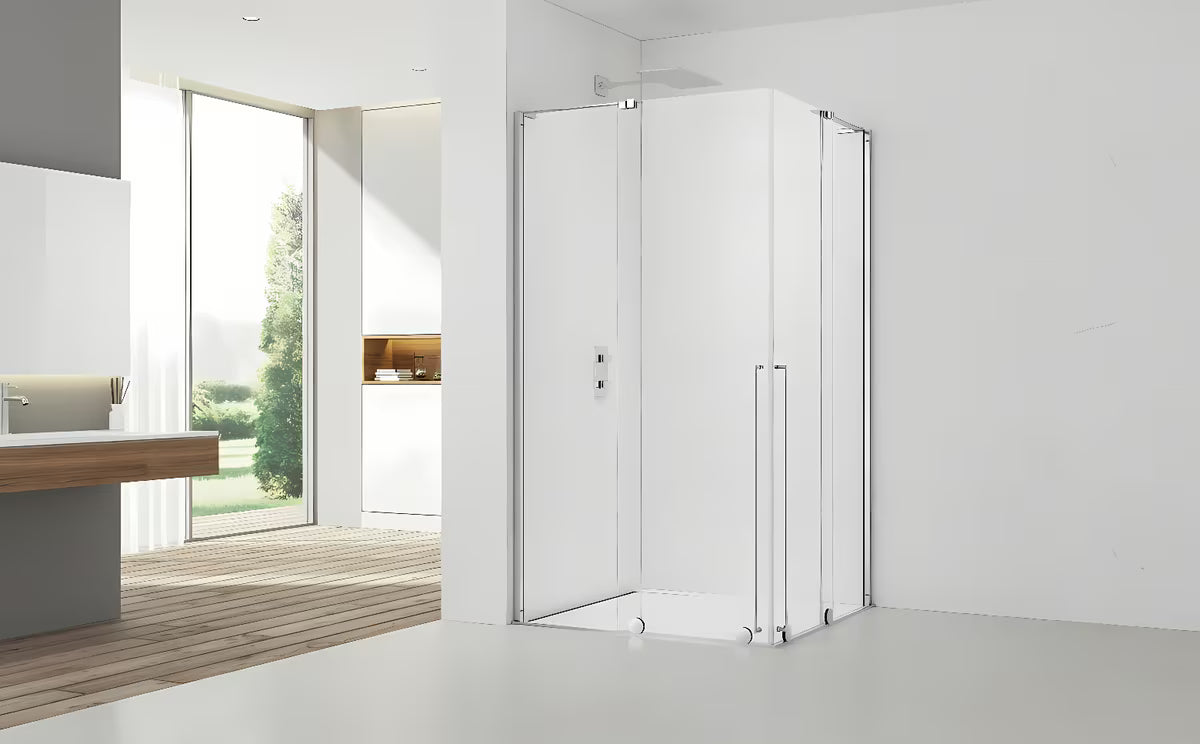 Pravokutna tuš kabina SAT Walk-In Xmotion 90x110 cm s kliznim vratima i prozirnim staklom u sjajnom kromu.