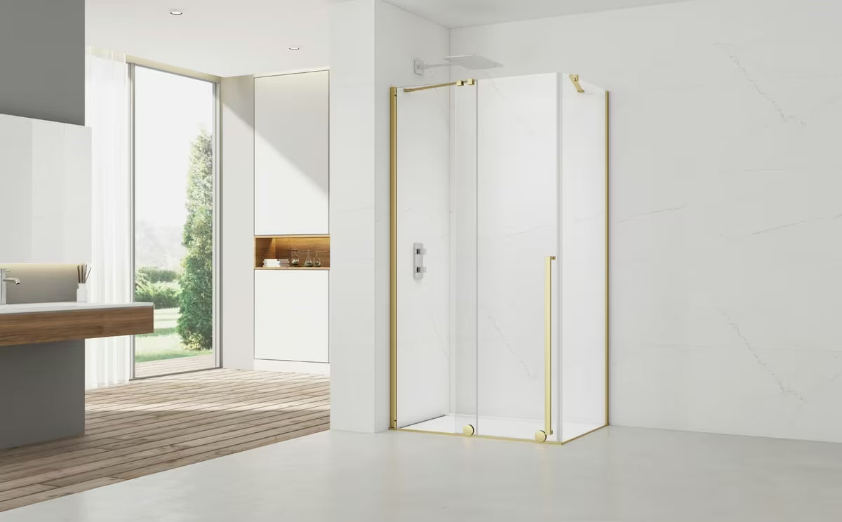 Tuš kabina SAT Xmotion 110x90 cm s prozirnim staklom i profilom u sjajnoj zlatnoj boji