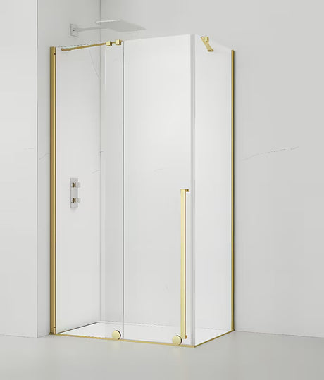 Pravokutna tuš kabina SAT Xmotion 120x80 cm sa sjajnim zlatnim profilima i prozirnim staklom