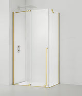 Tuš kabina SAT Xmotion 140x80 cm s prozirnim staklom i sjajnim zlatnim profilom, klizne izvedba.