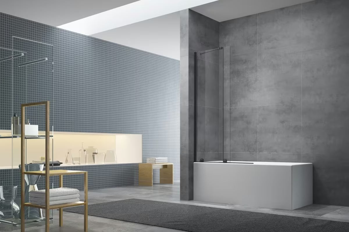 Klizna paravan za kadu SAT Walk-In Xmotion s prozirnim staklom i crnim profilima