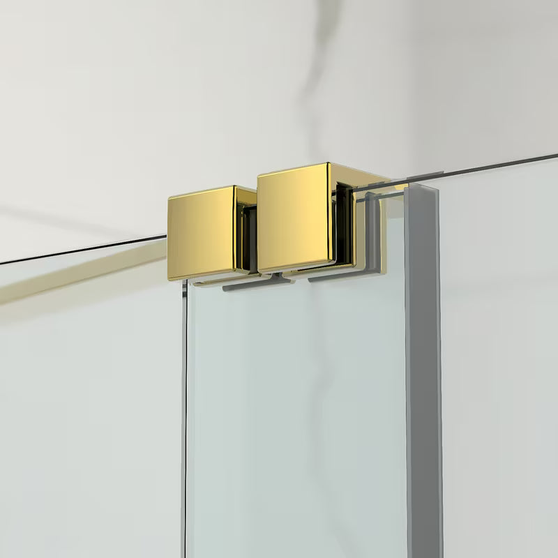 Klizna paravan za kadu SAT Walk-In Xmotion 150x117,5 cm od prozirnog stakla sa sjajnim zlatnim profilom.