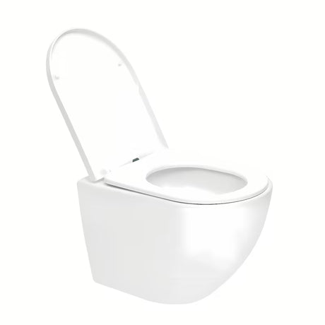 Bijeli viseća WC školjka SAT Fusion s vrtložnim ispiranjem i sjedalom soft Close.