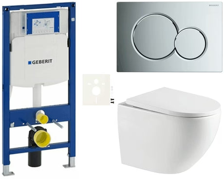 Viseći WC set SAT s modulom Geberit Duofix, vodokotlićem, tipkom Sigma u sjajnom kromu i WC školjke sjedalom