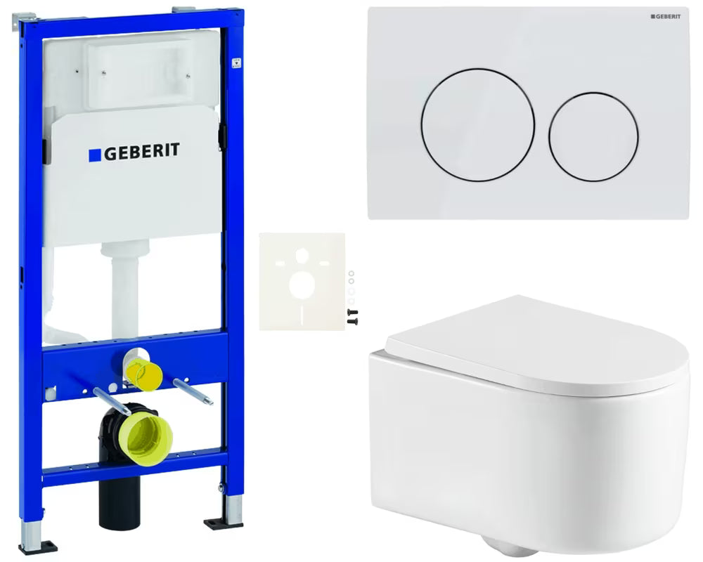 Viseći WC set SAT s modulom Geberit Duofix, vodokotlićem, tipkom za ispiranje Delta i sjedalom