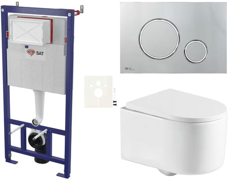 Viseći WC set SAT Tornado s vrtložnim ispiranjem, instalacijskim modulom, tipkom krom sjaj i sjedalom soft Close.