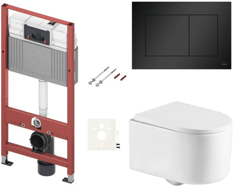 Viseći WC set SAT Tornado s vrtložnim ispiranjem, vodokotlićem TECE i tipkom TECE nowa u mat crnoj boji