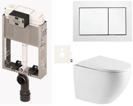 Viseći WC set SAT Fusion za ugradnju u zid s vrtložnim ispiranjem, vodokotlićem TECE i tipkom TECE base