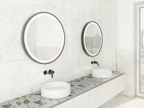 Okruglo kupaonsko ogledalo SAT s LED osvjetljenjem i senzorom, promjer 70 cm, crna izvedba.