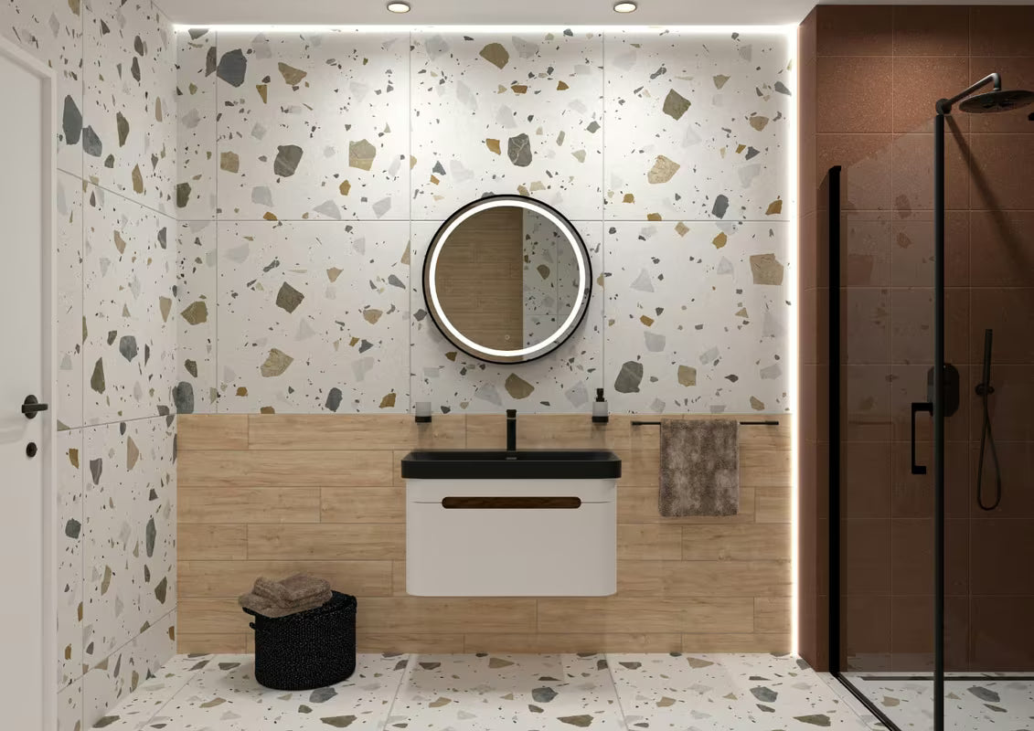 Okruglo kupaonsko ogledalo SAT s LED osvjetljenjem i senzorom, promjer 70 cm, crna izvedba.