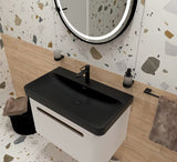 Okruglo kupaonsko ogledalo SAT s LED osvjetljenjem i senzorom, promjer 70 cm, crna izvedba.