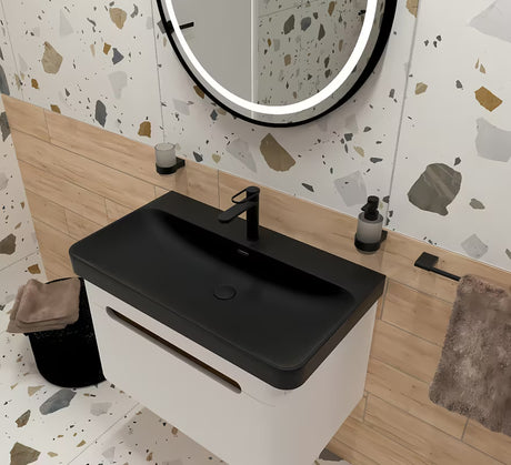 Okruglo kupaonsko ogledalo SAT s LED osvjetljenjem i senzorom, promjer 70 cm, crna izvedba.