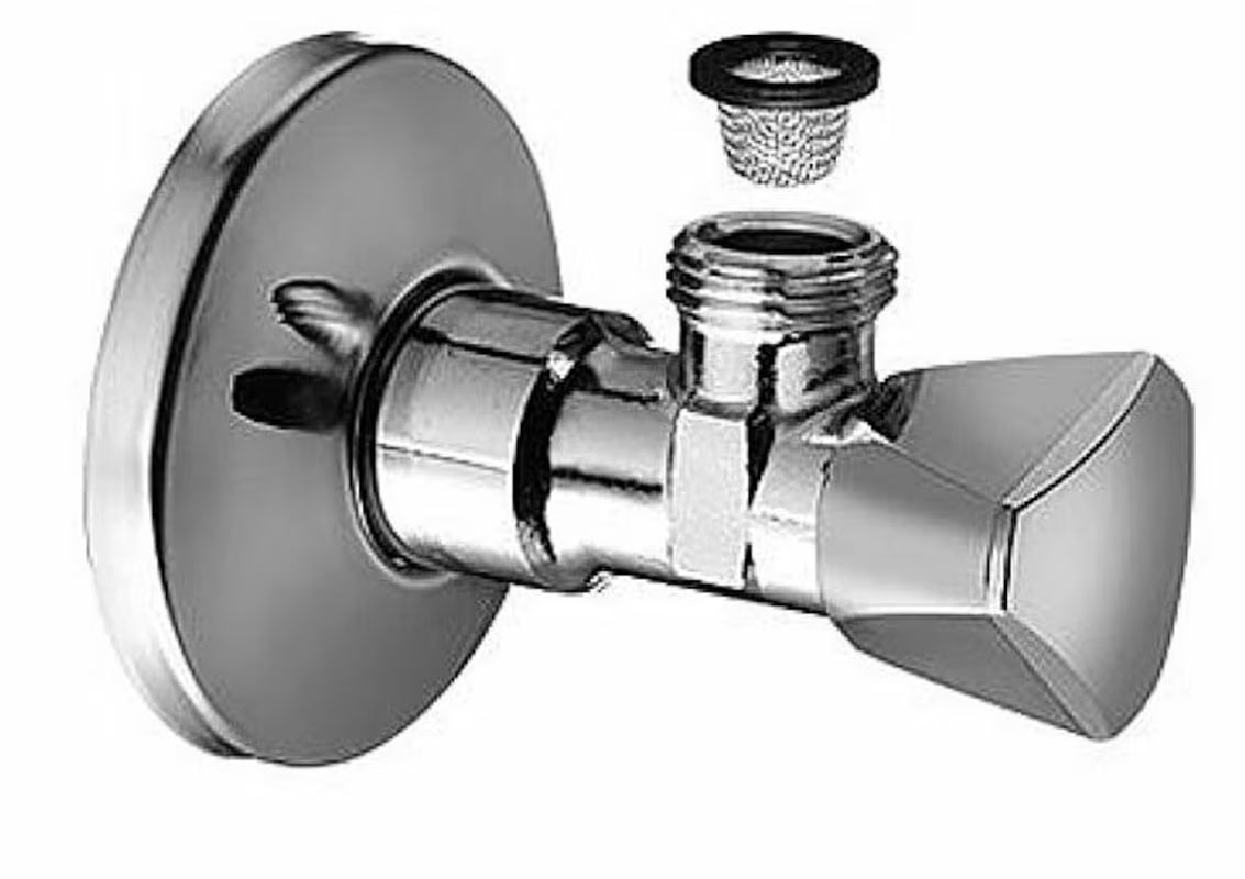 Kromirani kutni ventil Schell s trokutastom ručkom, priključak 1/2" i izlaz 3/8".