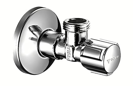 Kutni regulacijski ventil Schell u kromiranoj izvedbi pro za primjenu u kupaonici i kuhinji.