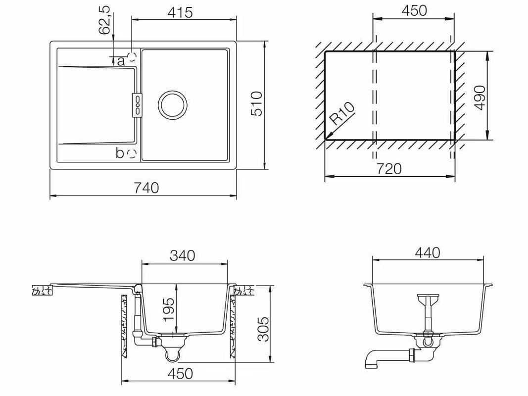Granitni sudoper  Schock Mono D100S s ocjeđivačem u boji stone pro ugradnja na radnu ploču.