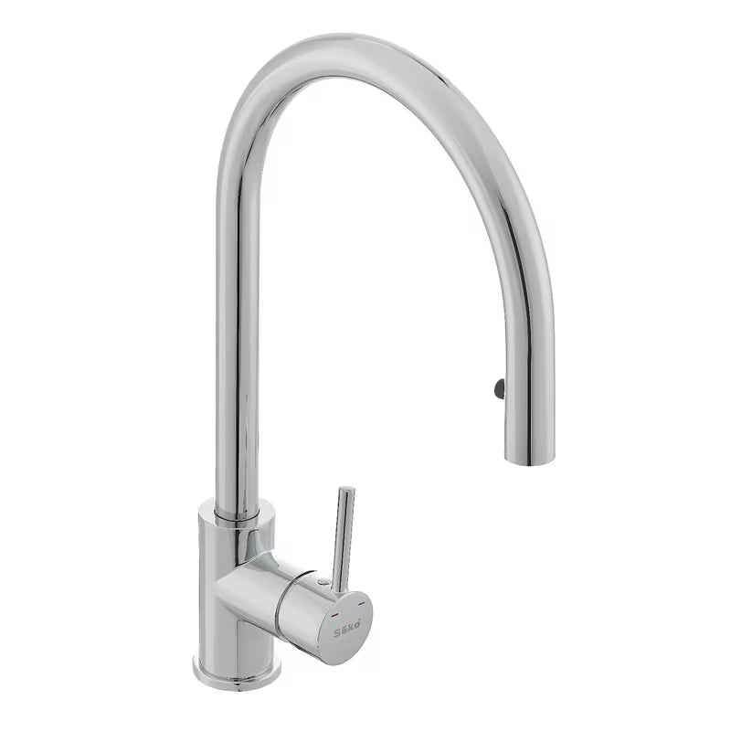 Kromirana miješalica za sudoper SIKO Chrome s izvlačivim tušem i zakretnim krakom