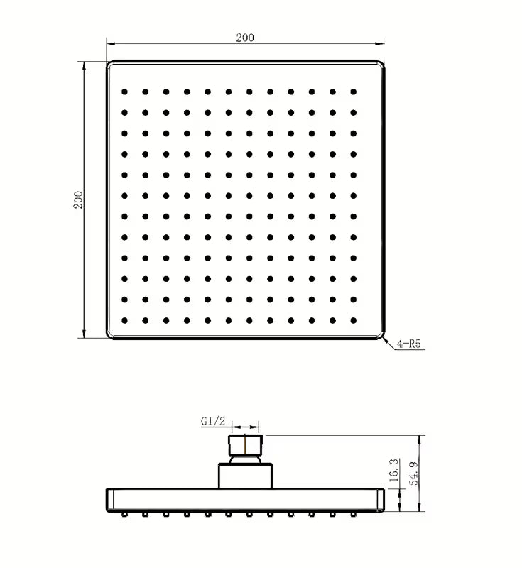 Kvadratna nadglavni tuš SIKO Chrome 20 x 20 cm u potpuno kromiranoj izvedbi, siva/krom