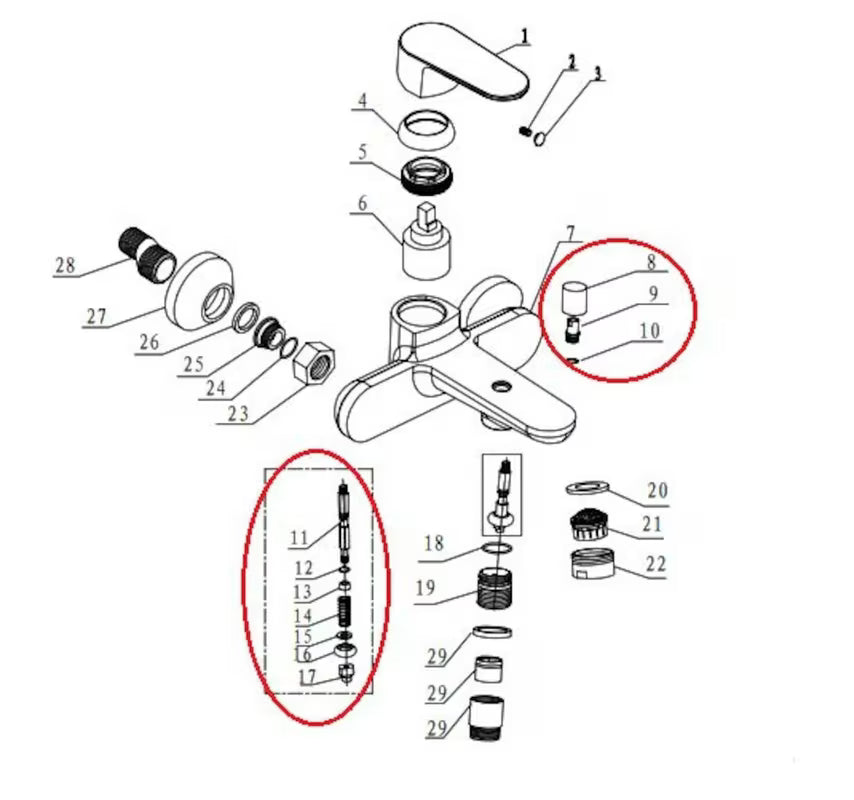 Preusmjerivač SIKO Lucida pro za prebacivanje toka vode između tuš glave i izljeva kade.
