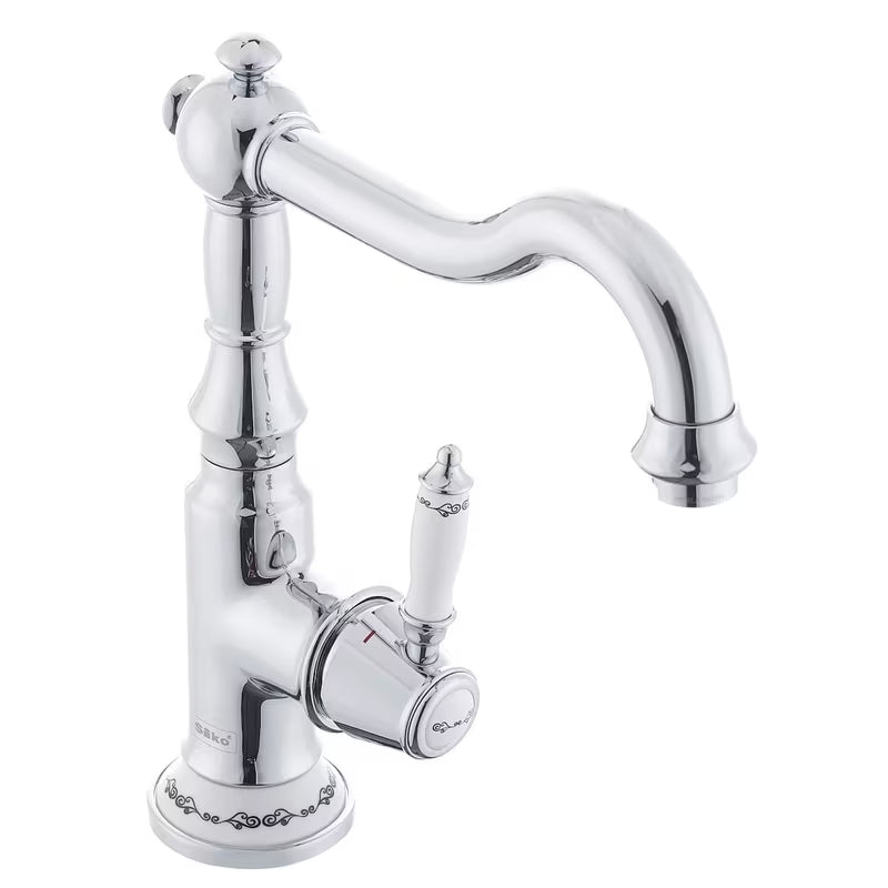 Kromirana miješalica za sudoper SIKO Provence s upravljanjem polugom i zakretnim izljevom u retro dizajnu.