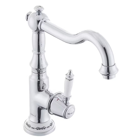 Kromirana miješalica za sudoper SIKO Provence s upravljanjem polugom i zakretnim izljevom u retro dizajnu.