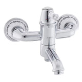 Kromirana jednoručna baterija zidna miješalica za kadu SIKO Provence u retro dizajnu s preklopnikom skrivenim u izljevu.