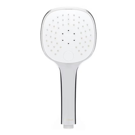 Bijela ručna tuš slušalica SIKO s kromiranim detaljem, tipkom pro za prebacivanje i silikonskim mlaznicama.